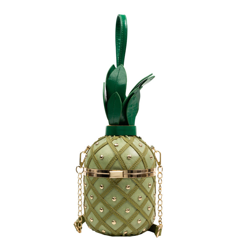 Pineapple Glamour Women Casual Handbag with Rivet and Diamond Embellishments