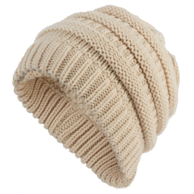 Women's ponytail knit wool cap Soft Stretch Cable Knit Messy Bun Ponytail Beanie Winter