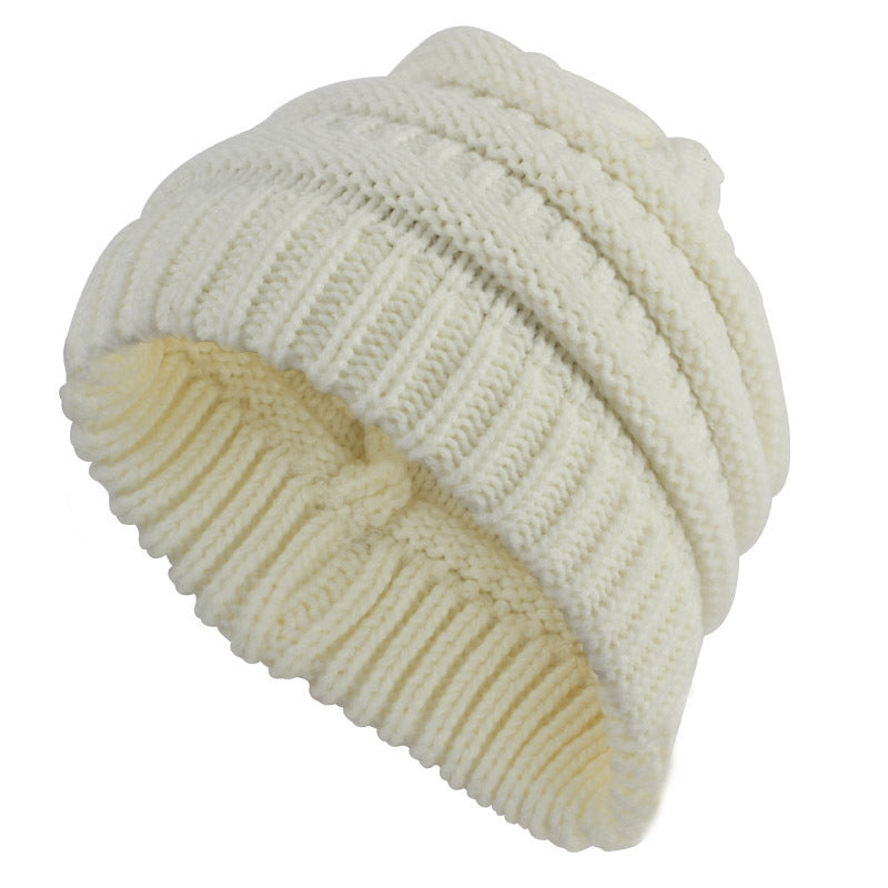 Women's ponytail knit wool cap Soft Stretch Cable Knit Messy Bun Ponytail Beanie Winter