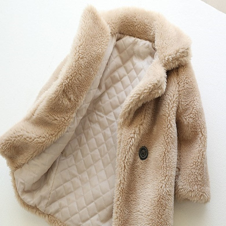 Luxurious Comfort Fur Lapel Cashmere Coat for Stylish Children Wear