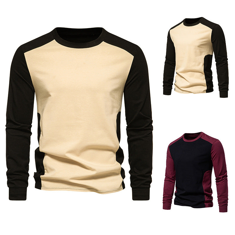 Men's Matching Color Long Sleeve T-Shirt for Autumn and Winter