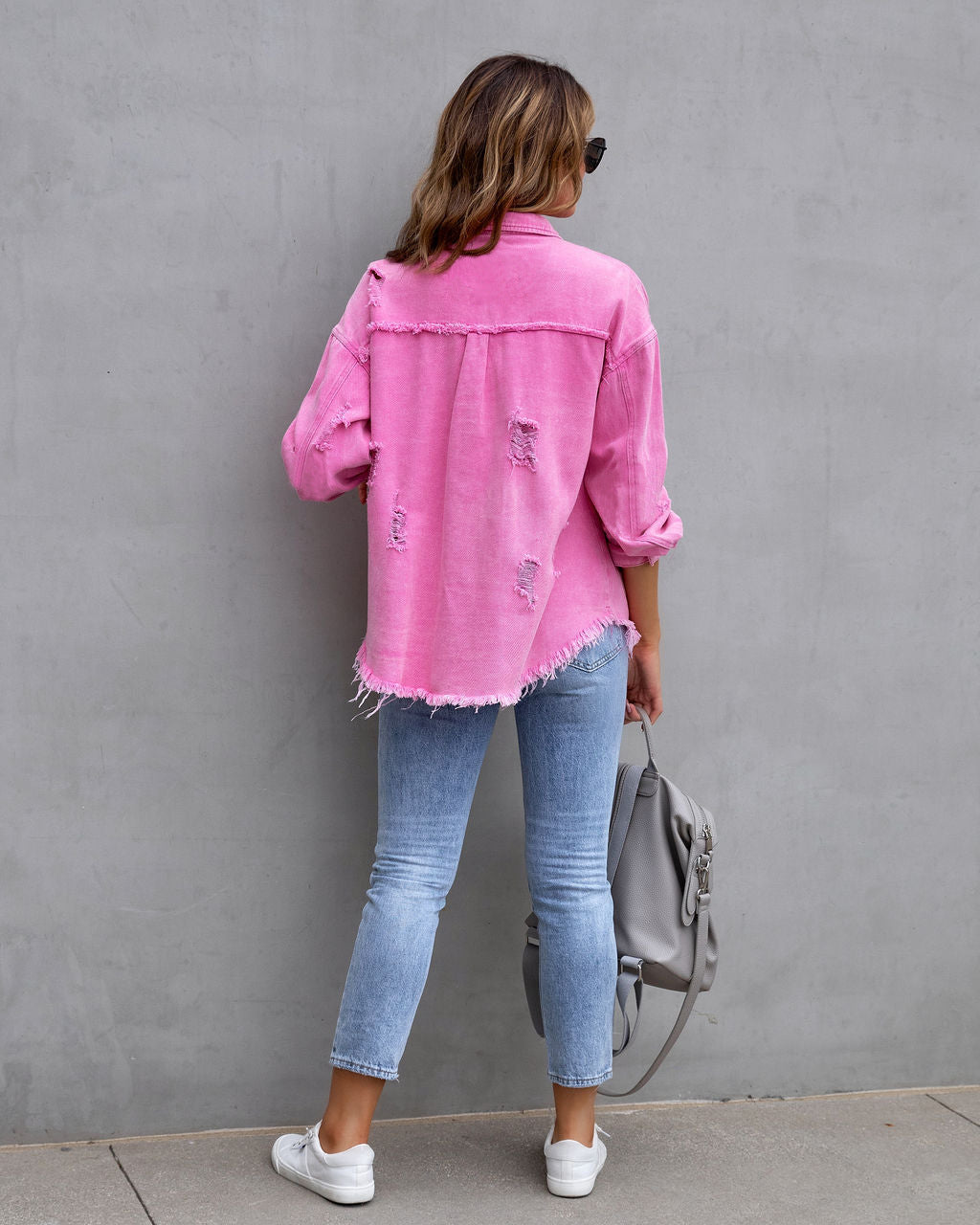 Ripped Shirt Jacket for Women - Autumn and Spring Casual Top