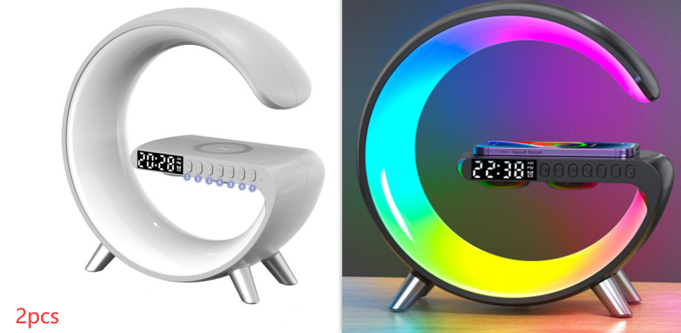 Intelligent LED Table Lamp with Wireless Charger, Speaker, and Alarm Clock – A Modern Essential in Sleek Black (2023 Edition)