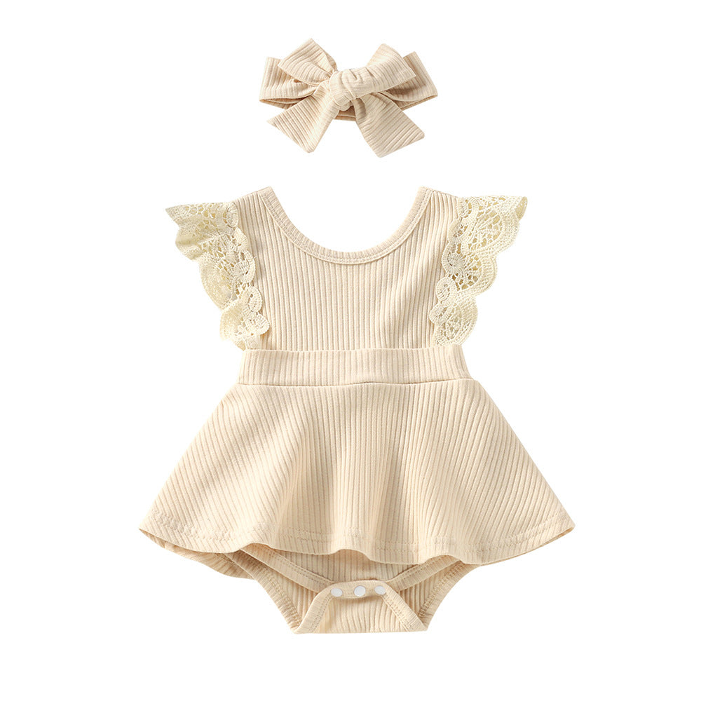 Floral Bloom Sleeveless Small Floral Baby Girl Triangle Romper with Headgear