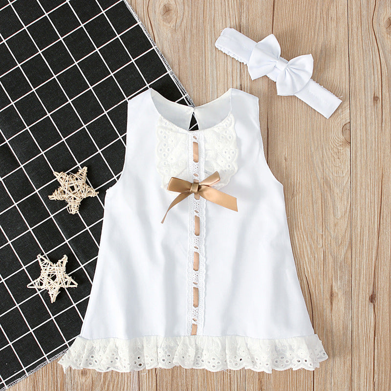 Sweet Elegance Girls Sleeveless Bow Skirt for Adorable Baby Fashion