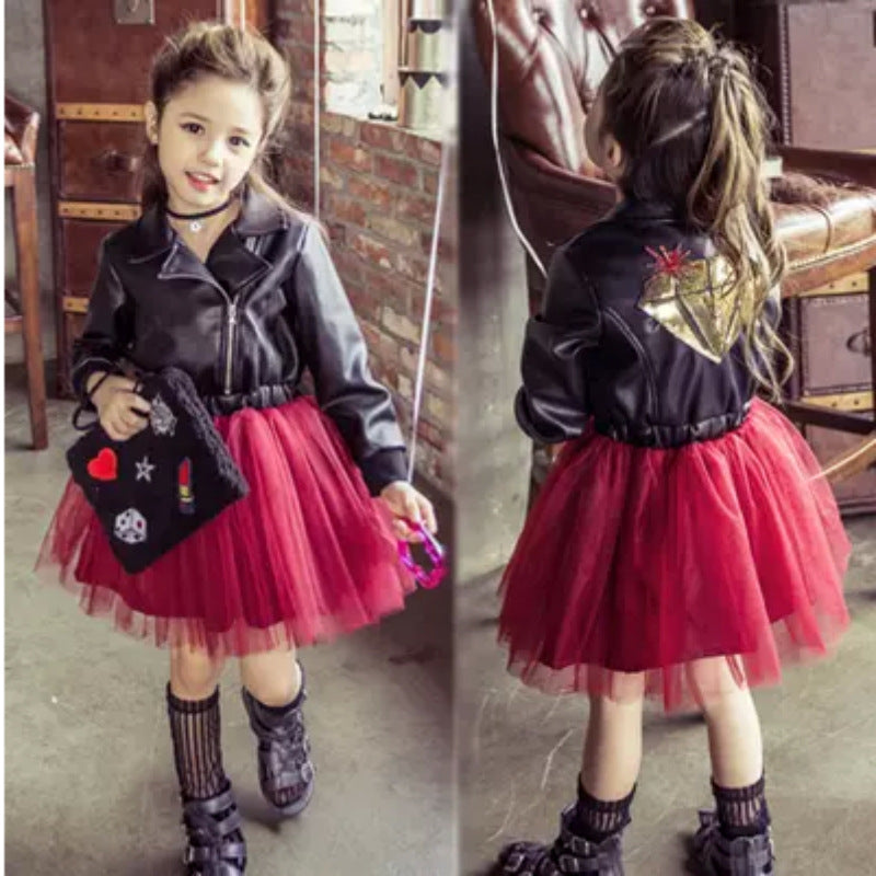 Royal Elegance Korean Children Leather Dress Embroidered with Sequins a Princess Dress for Your Little Royalty