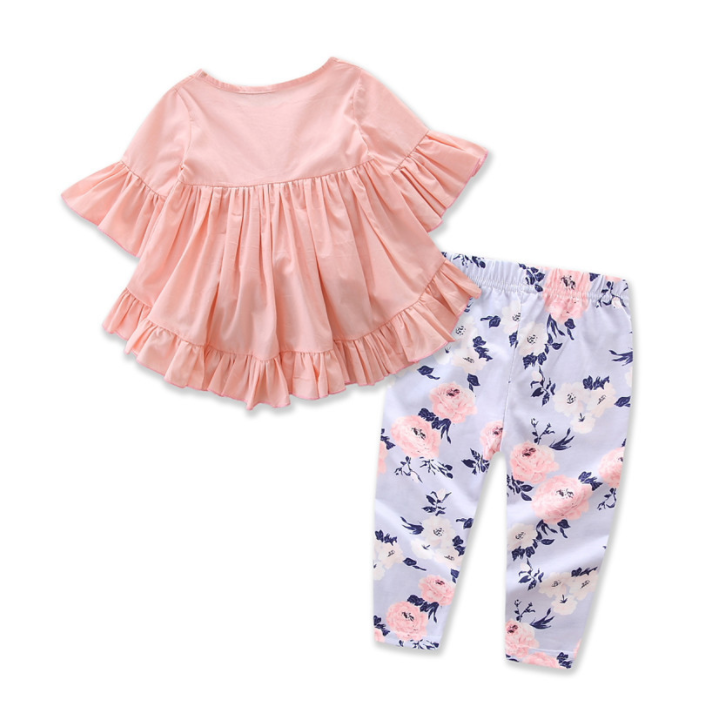 Cute Toddler Outfit Girls Cotton T shirt and Flower Shorts Set