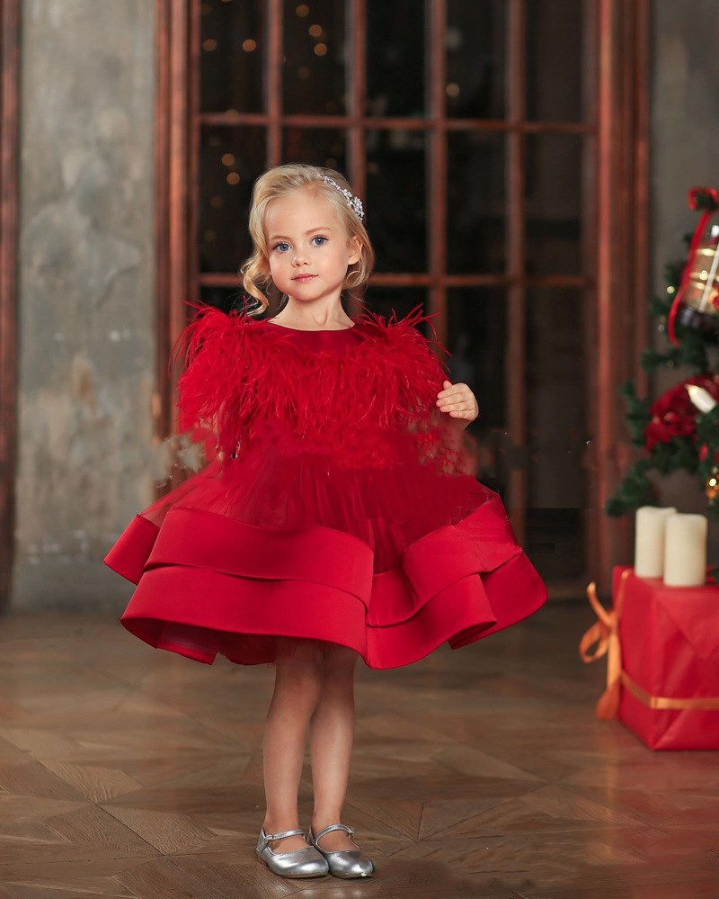 Ravishing in Red Girl Feather Dress for a Stunning Look