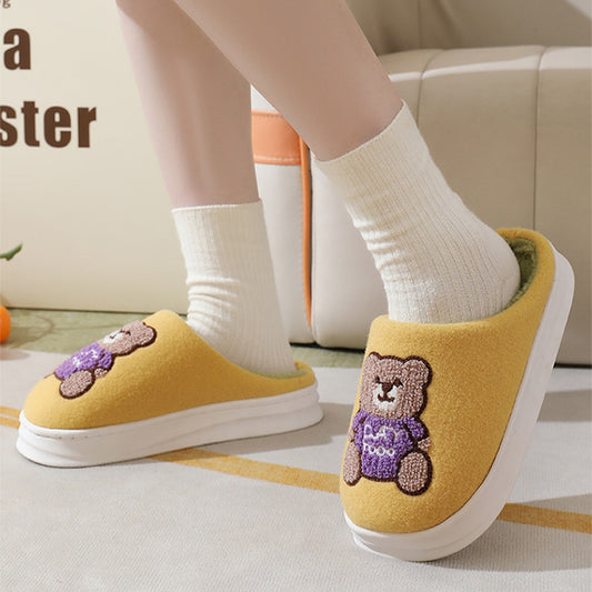 Lovely Cartoon Bear Woolen Slippers for Women in Winter