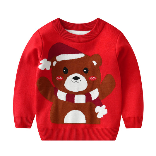 Cotton Double Layer Autumn Winter Christmas Long Sleeved Children Sweater Stay Warm and Festive in Style