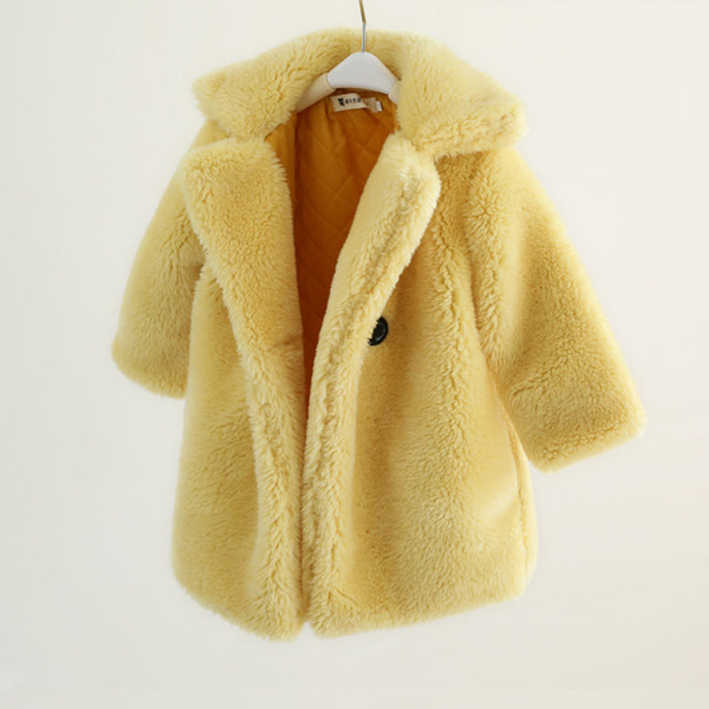 Luxurious Comfort Fur Lapel Cashmere Coat for Stylish Children Wear