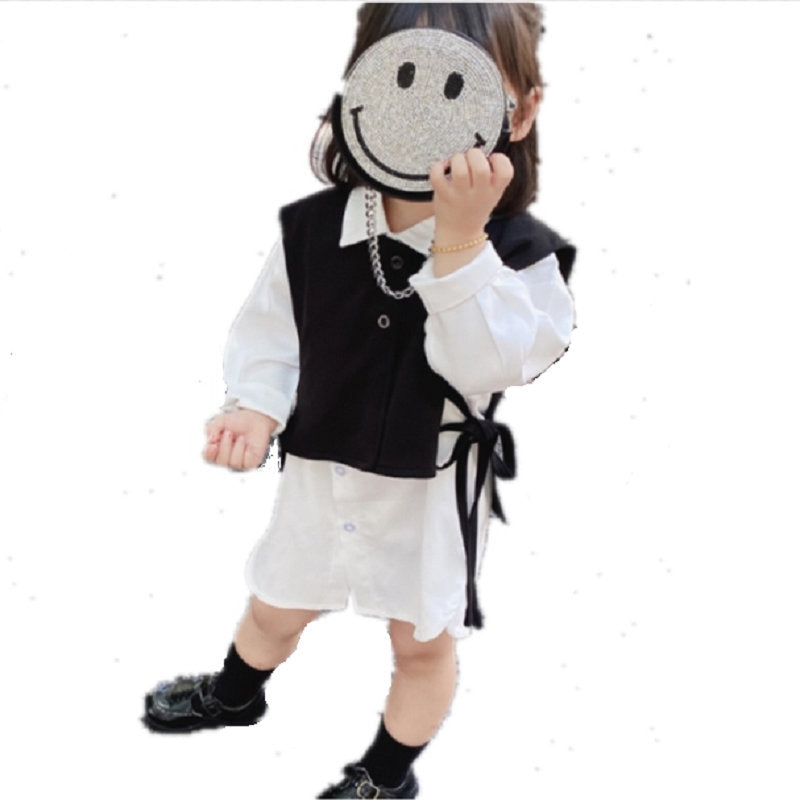 Timeless Sophistication Girls Suit Vest Long Shirt and Skirt Ensemble for Effortless Elegance