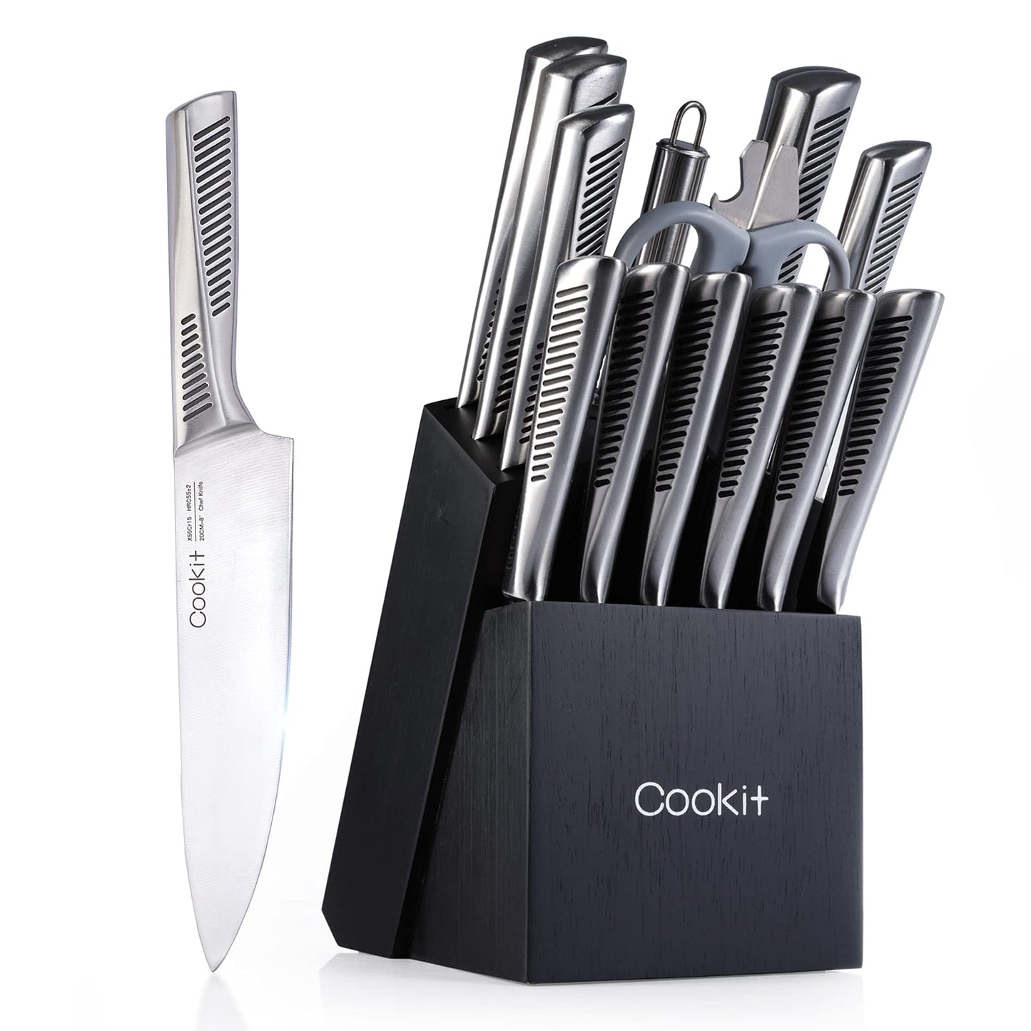 Complete 15 Piece Kitchen Knife Set with Block and Essential Accessories Upgrade Your Culinary Experience