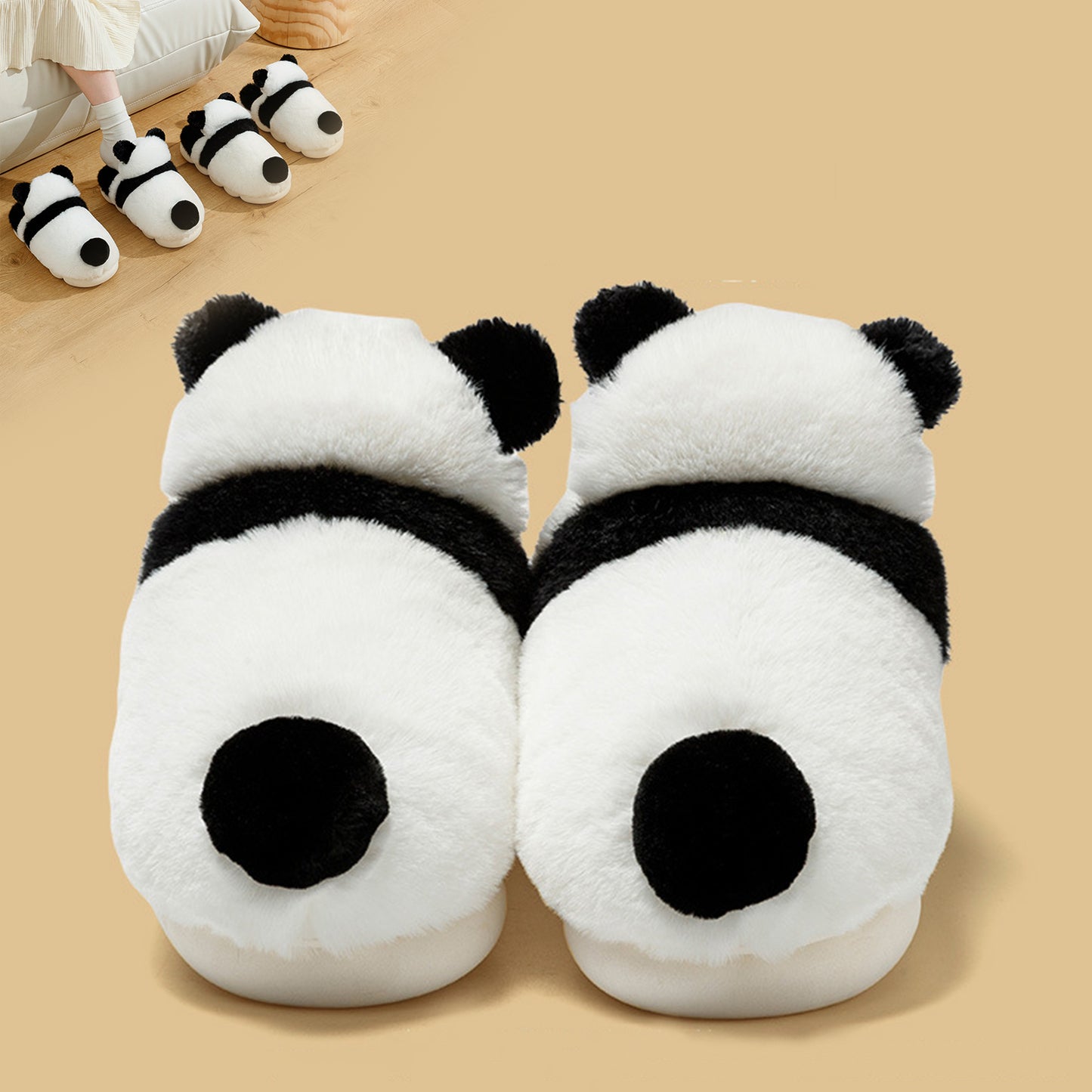 Step into Winter Wonderland with Cute Panda Plush Slippers: Warm, Cartoon-Inspired, Non-Slip, and Ultra-Comfy Thick Sole Footwear for Women at Home