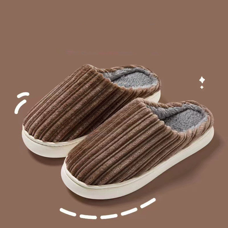 Step into Cozy Luxury with Striped Design Slippers: Thick-Soled, Plush Cotton, Anti-Slip - Perfect for Women's Winter Indoor Comfort