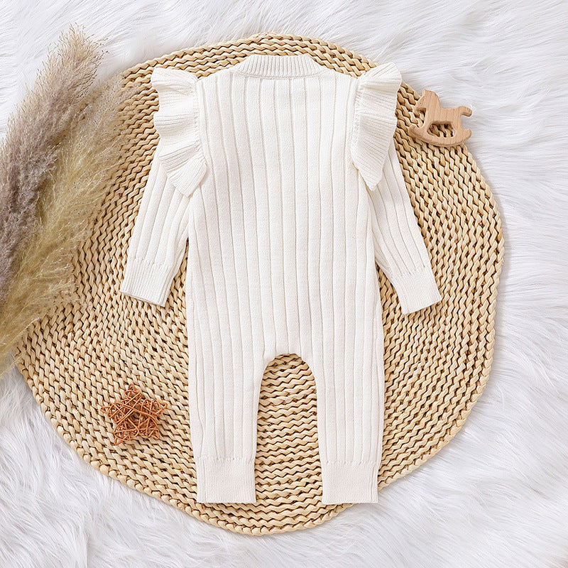 Cozy and Cute Tricolor Warm Sweater Baby Lace Long Sleeve Jumpsuit