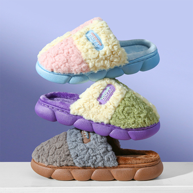 Color Matching Winter Plush Slippers Anti Slip House Shoes for Cozy Comfort