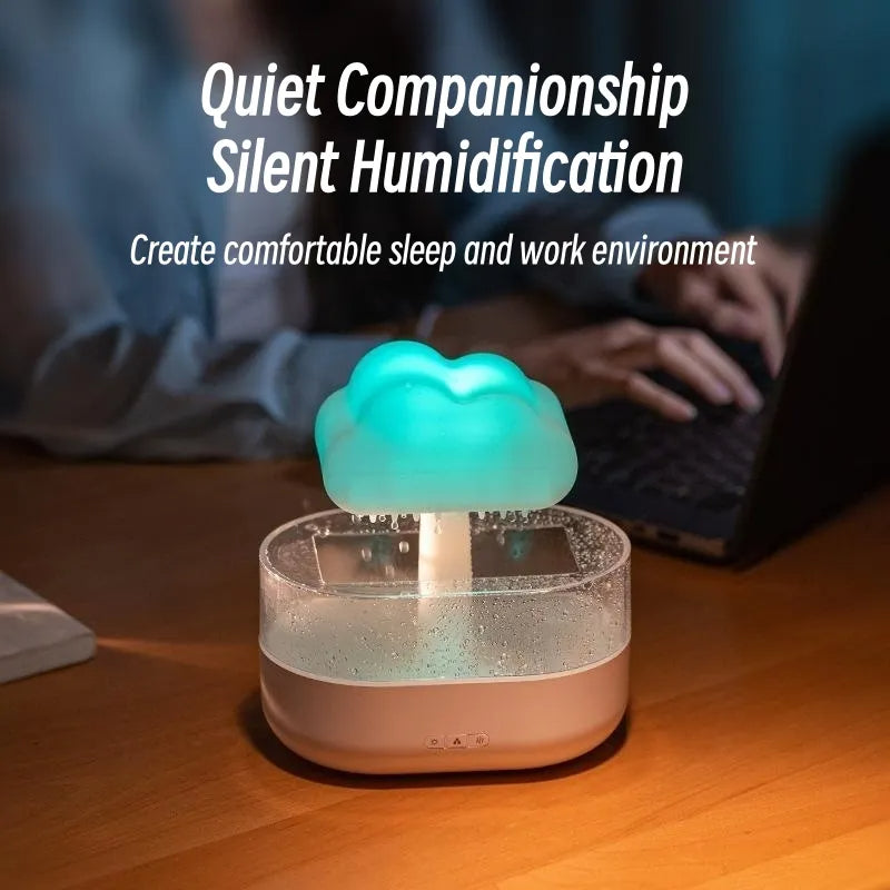 Weljoy Zen Rain Cloud Night Light Aromatherapy Essential Oil Diffuser Micro Humidifier Desk Fountain Bedside Sleep Relaxation Mood Water Drop Sound