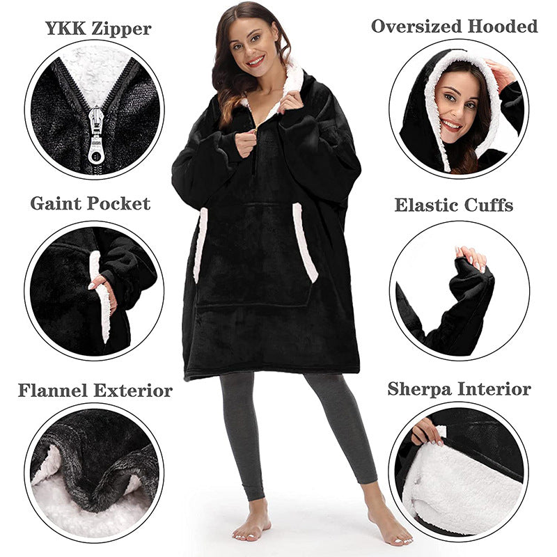 Wearable Zippered Hooded Slacker Blanket In Autumn And Winter