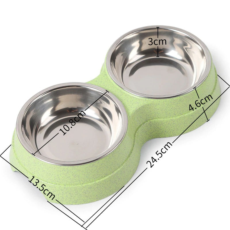 Double Pet Bowls - Stainless Steel Feeder for Cats and Dogs