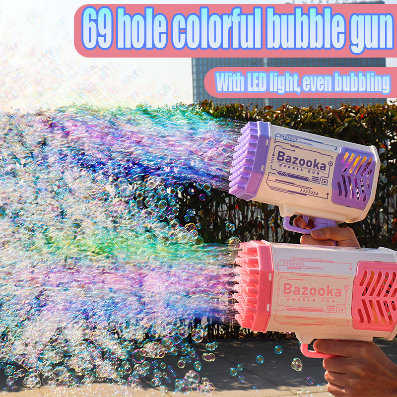 Blast Off Fun Bubble Gun Rocket with 69 Holes Automatic Blower and Light the Perfect Soap Bubble Machine in a Fun Gun Shape for Kids Playtime