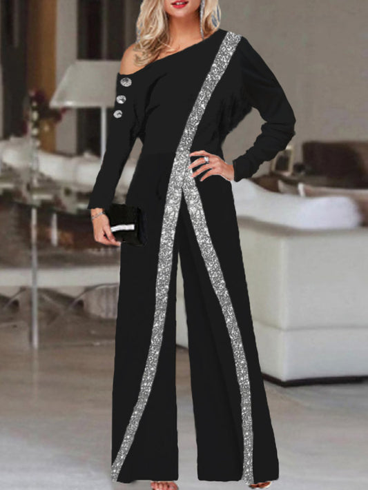 European/American Wide-Leg Pants Long-Sleeved Jumpsuit