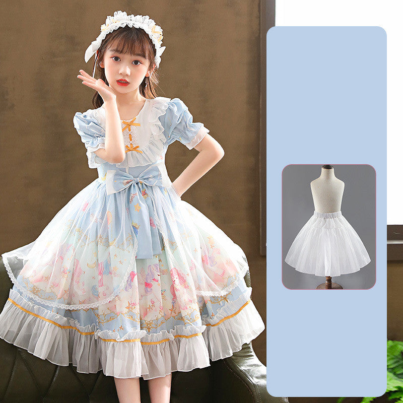 Enchanting Elegance Short Sleeve Children Dress and Lolita Skirt Full Set