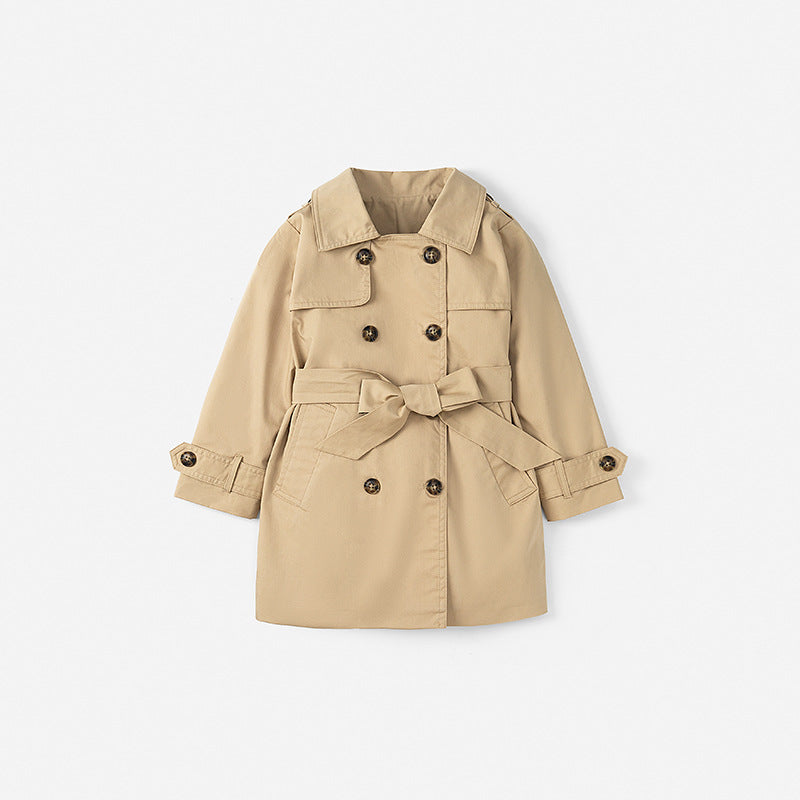 Timeless Elegance Introducing Our British Mid Length Girls Trench Coat a Classic Outerwear Staple for Every Season