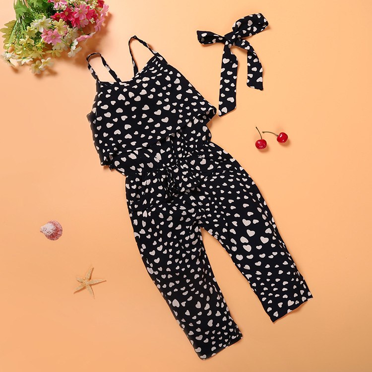 Playful Elegance Fashion Summer Kids Girls Clothing Sets Featuring Cotton Sleeveless Polka Dot Strap Girls Jumpsuit Clothes Sets Outfits for Stylish Children Suits