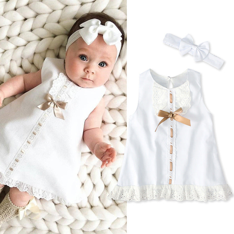 Sweet Elegance Girls Sleeveless Bow Skirt for Adorable Baby Fashion