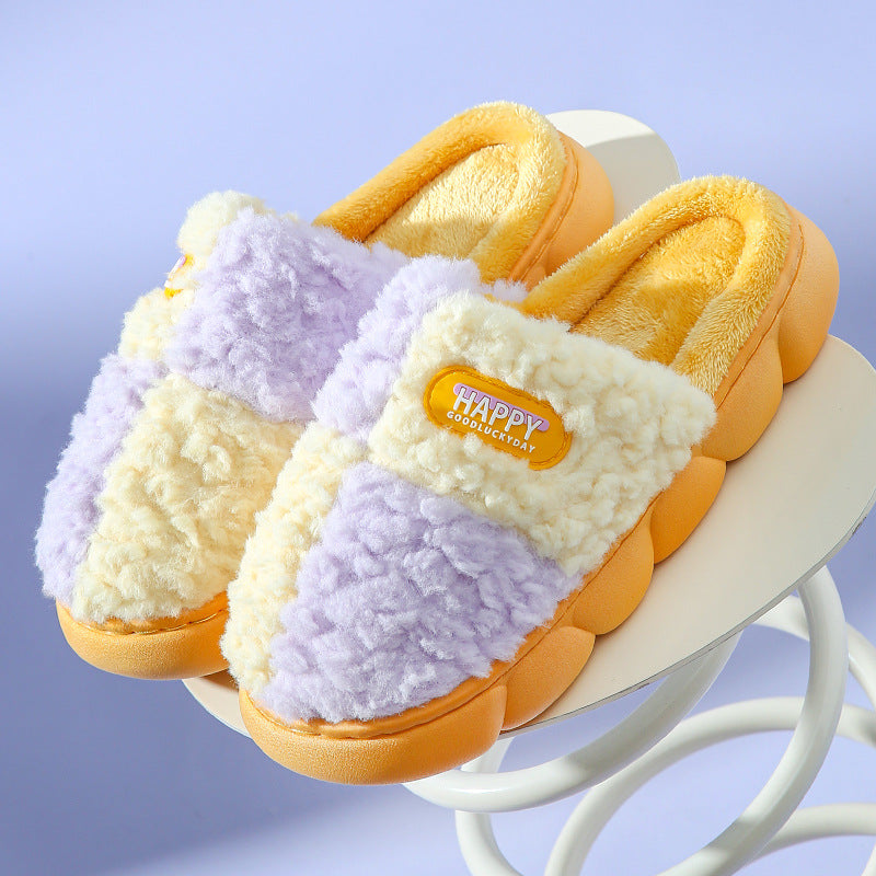 Color Matching Winter Plush Slippers Anti Slip House Shoes for Cozy Comfort