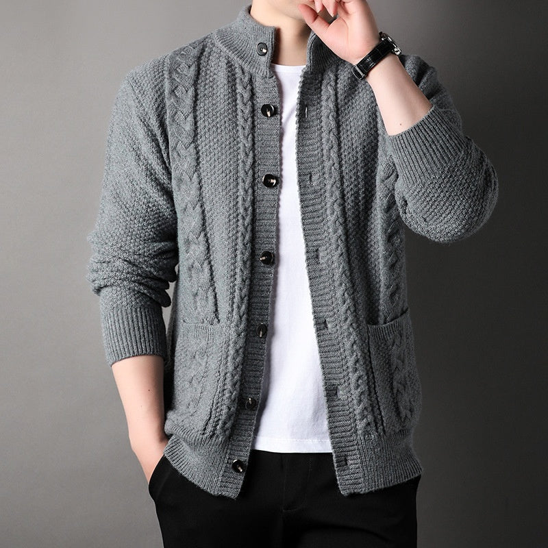 Young And Middle-aged Thick Knit Cardigan Retro Jacquard Loose-fitting Sweater Jacket