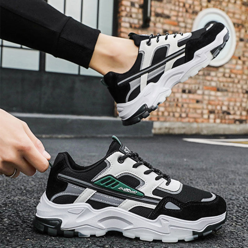 Stride in Style Men Black and White Lace Up Sneakers  Lightweight Breathable and Perfect for Outdoor Casual Wear or Running