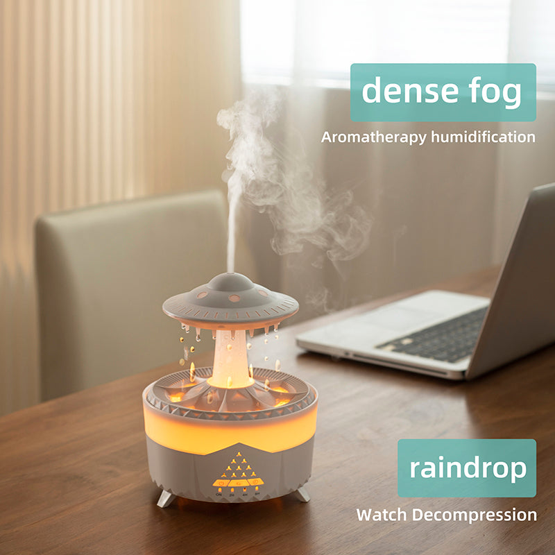 Raining Humidifier UFO Raindrop Aromatherapy Ultrasonic Water Drop Air Rain Humidifier 350ml 7 Colors LED Lamp Raindrop Aroma Diffuser