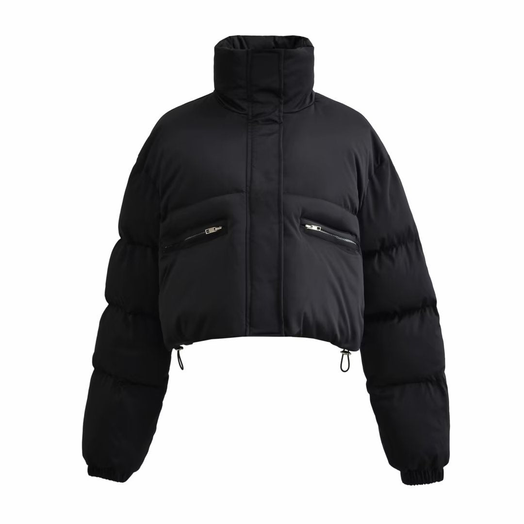 Winter Warmth Stand Collar Zipper Short Down Coat with Thermal Cotton for Ultimate Comfort