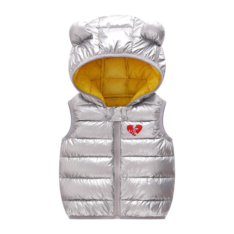 Cozy Chic Children's Hooded Down Vest for Autumn Outerwear