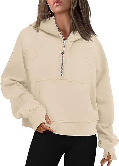 Women's Zipper Hoodies with Pocket: Loose Sporty Pullover Sweaters for Fall and Winte