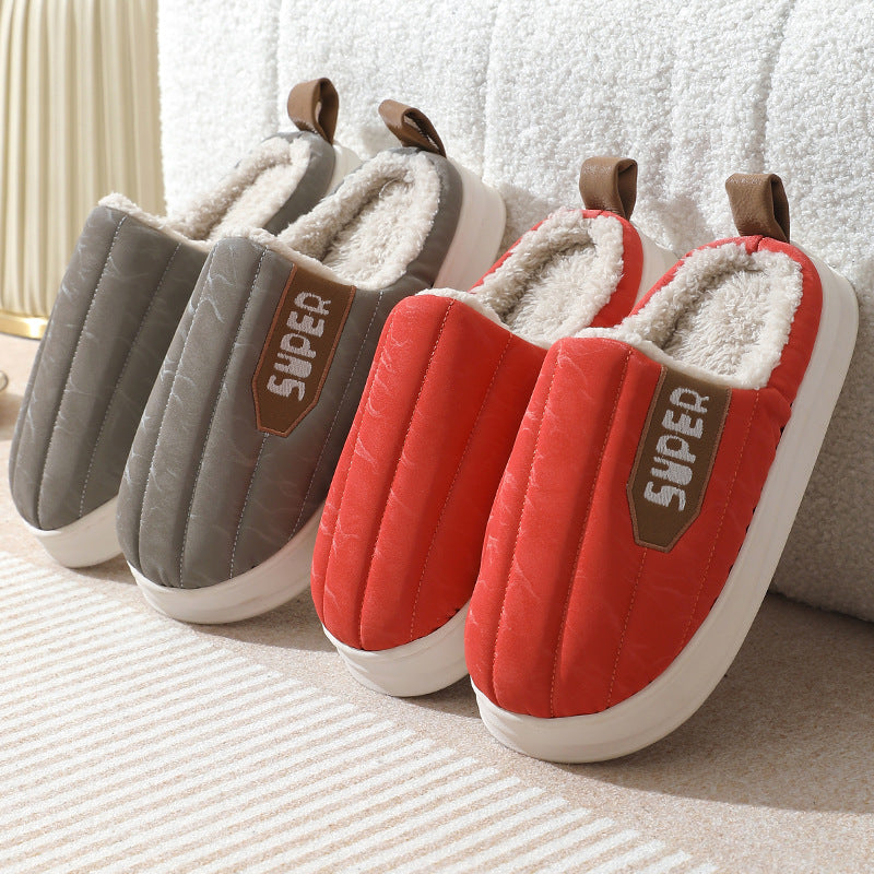 Stay Cozy and Stylish with Striped Home Slippers: Waterproof, Thick-Soled, Non-Slip, and Warm - Perfect for Women, Men, and Couples in Autumn and Winter