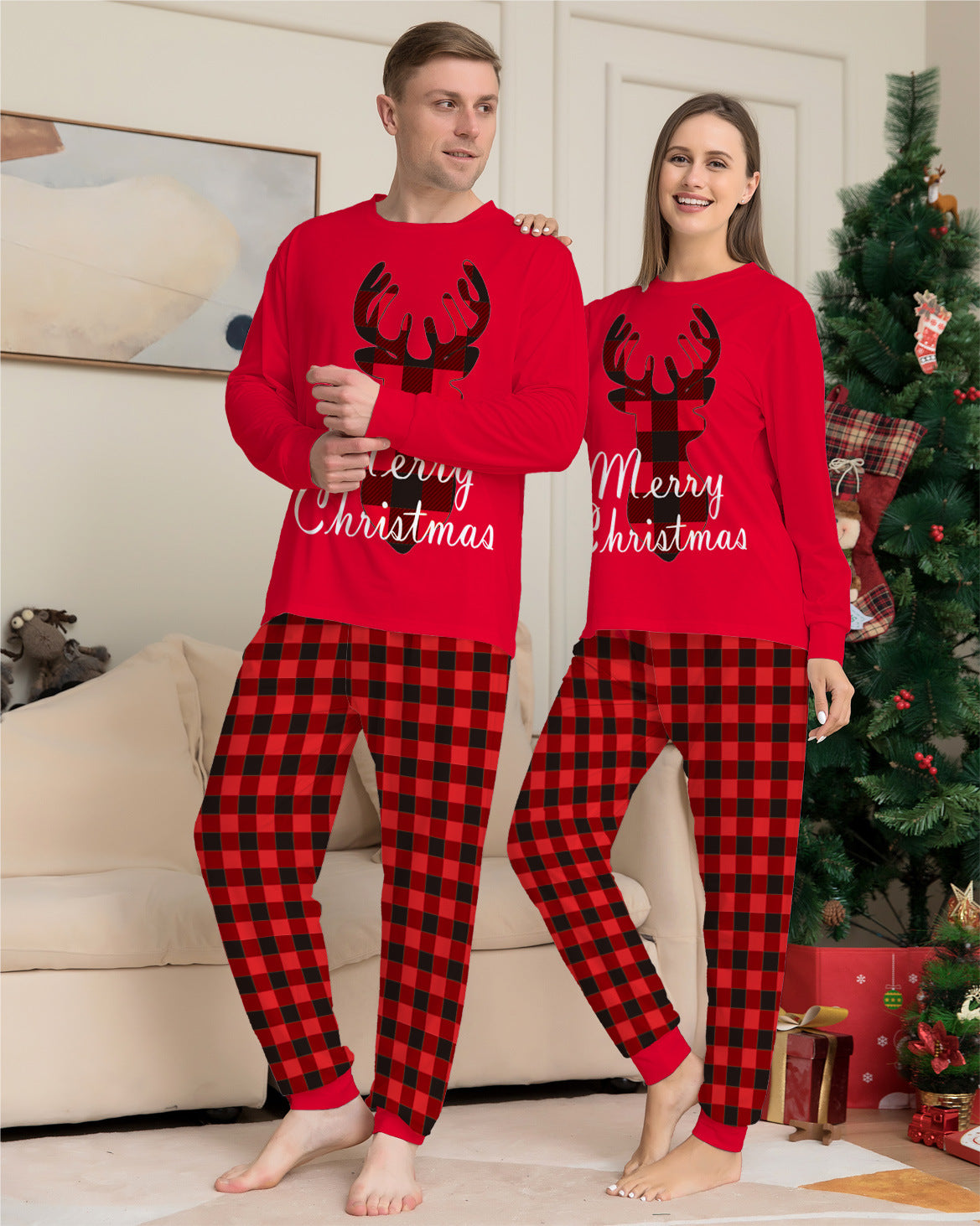 Get into the Festive Spirit with Our Matching Christmas Pajama Sets for the Whole Family Featuring Elk Tops and Pants for Mom Dad Kids and Baby