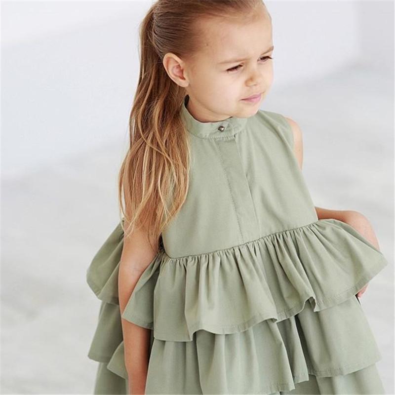 Chic Simplicity Fashionable Sleeveless Solid Color Dress for Small and Medium Girls