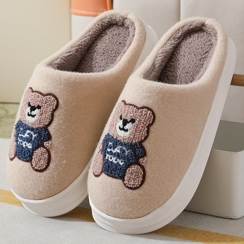 Lovely Cartoon Bear Woolen Slippers for Women in Winter