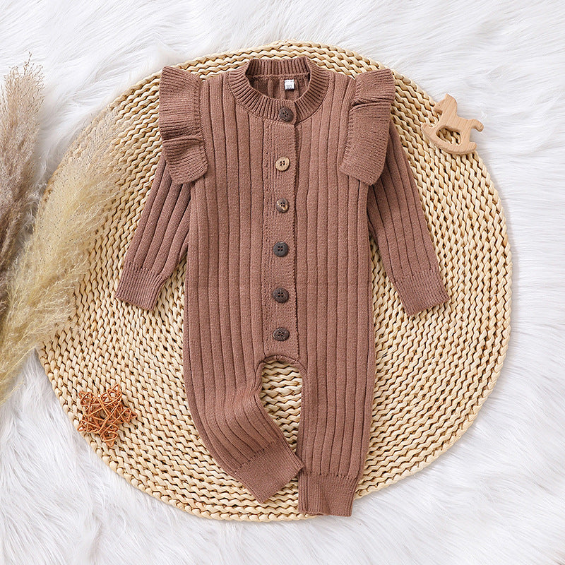 Cozy and Cute Tricolor Warm Sweater Baby Lace Long Sleeve Jumpsuit