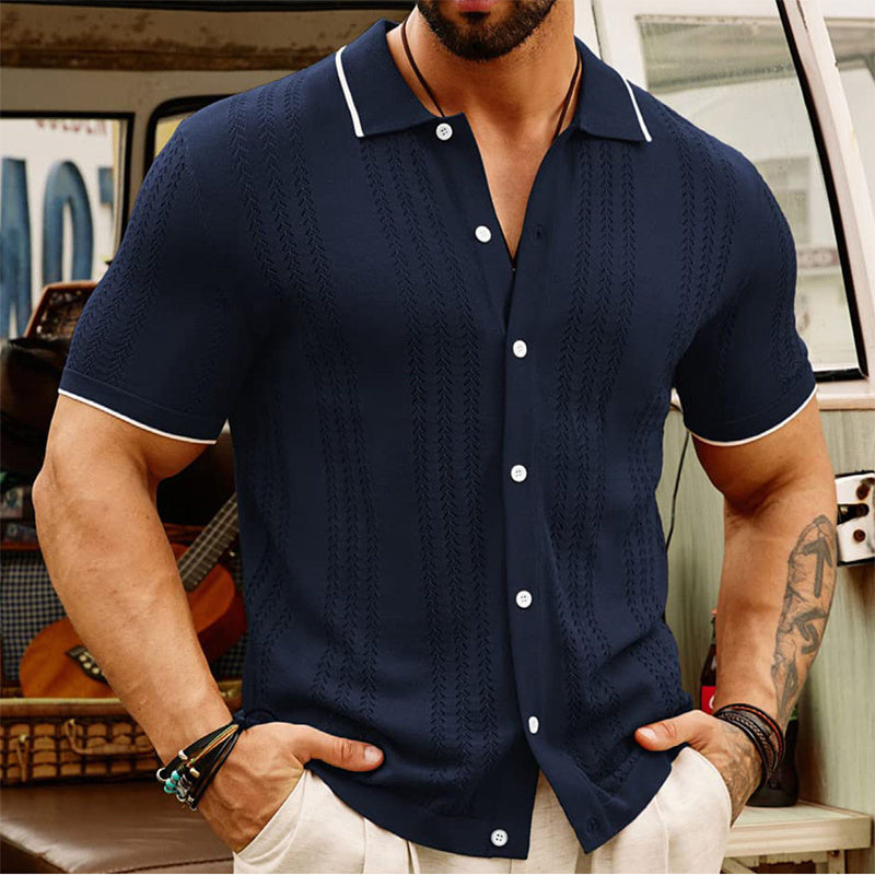 Effortless Elegance Short Sleeved Button Up Polo Shirt with Lapel Collar Perfect for Men Summer Business Attire