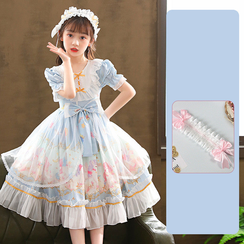 Enchanting Elegance Short Sleeve Children Dress and Lolita Skirt Full Set