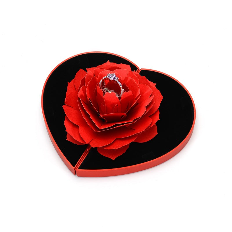 Cherished Moments 3D Love Box Heart Shaped Rose Flower Rotating Ring Box