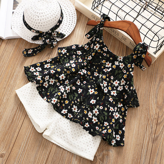 Chic and Cool Chiffon Sling Two Piece Suit with Matching Hat Perfect for Fashion Forward Girls