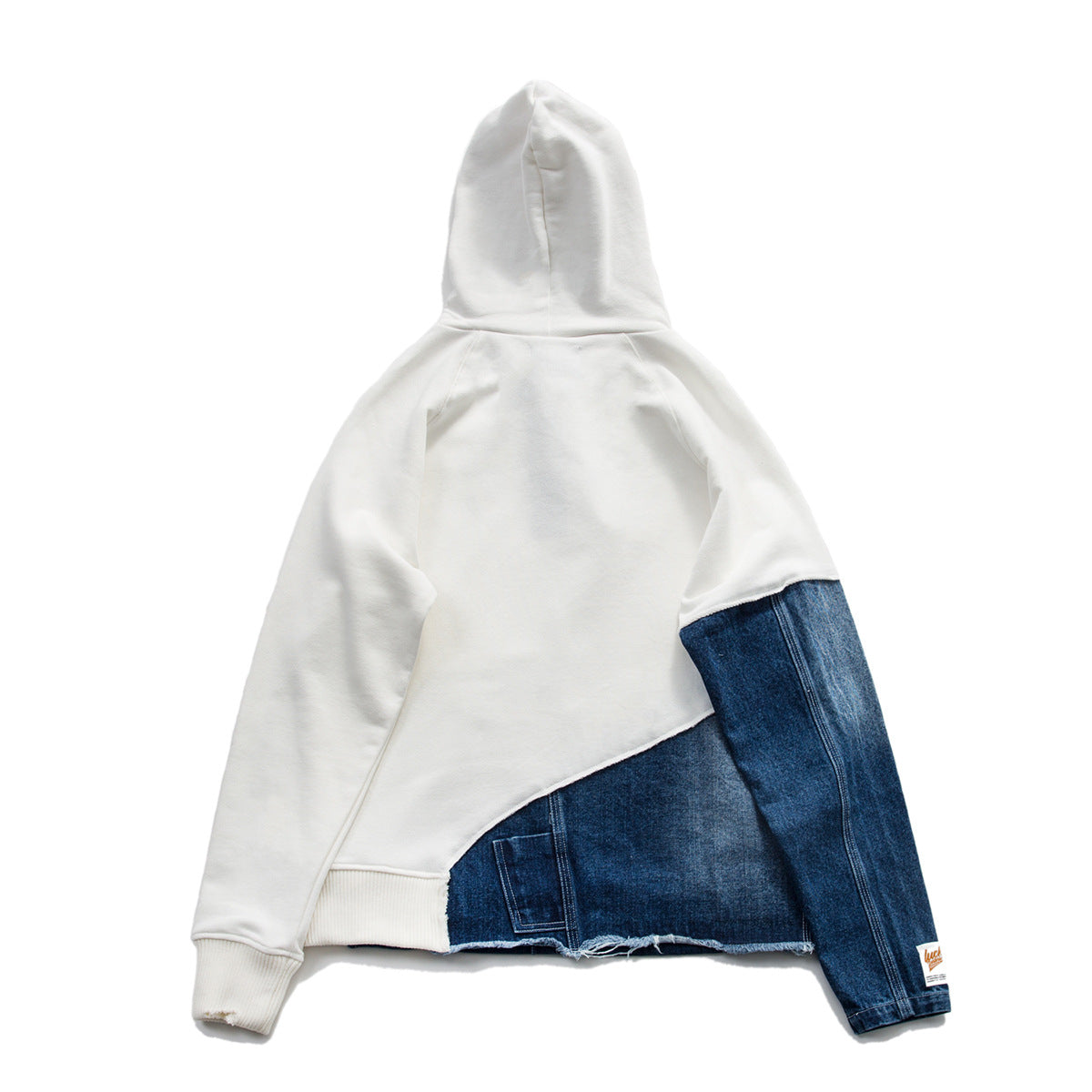 Men's Casual Hooded Sweater: Mid-Washed Denim Stitching