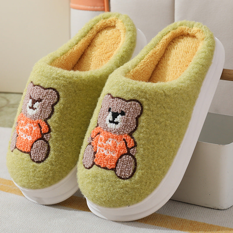 Lovely Cartoon Bear Woolen Slippers for Women in Winter