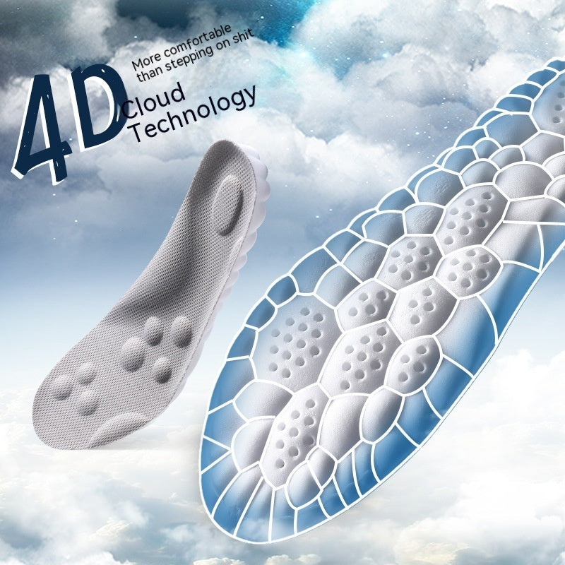 Elevate Your Comfort 4D Cloud Technology PU Massage Instep Insoles with High Elastic Shock Absorption