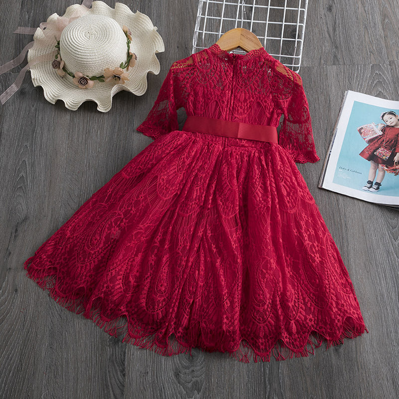 Lace Delights Girls Lace Dress for Spring and Autumn Elegance